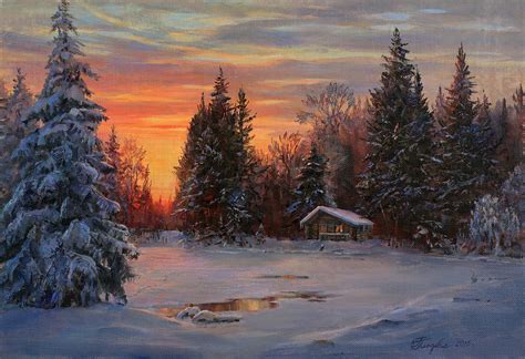 Forester's House In The Winter Forest Painting by Galina Gladkaya