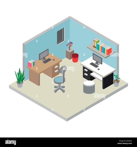 Isometric Office Workplace Illustration Work Table Composition Of