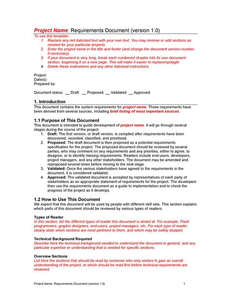 Project Business Requirements Document Template Professional Sample