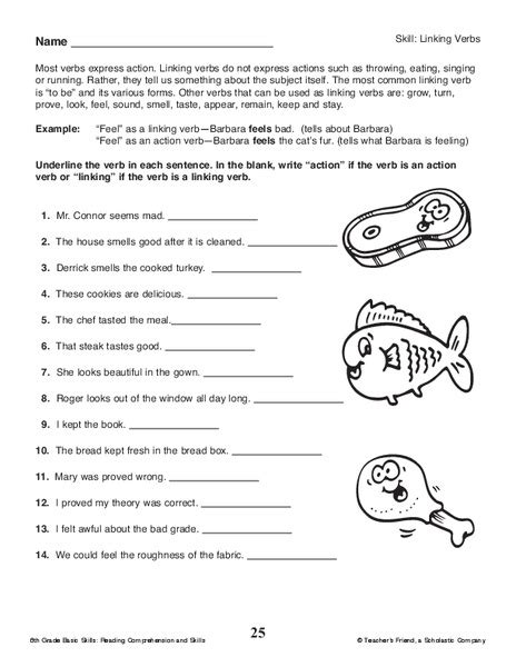 Instead, linking verbs link the subject to information about the subject (the car is red). Linking Verbs Worksheet for 5th - 7th Grade | Lesson Planet