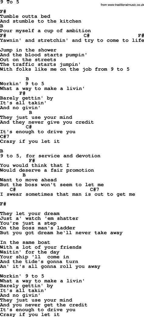 Dolly Parton Song 9 To 5 Lyrics And Chords