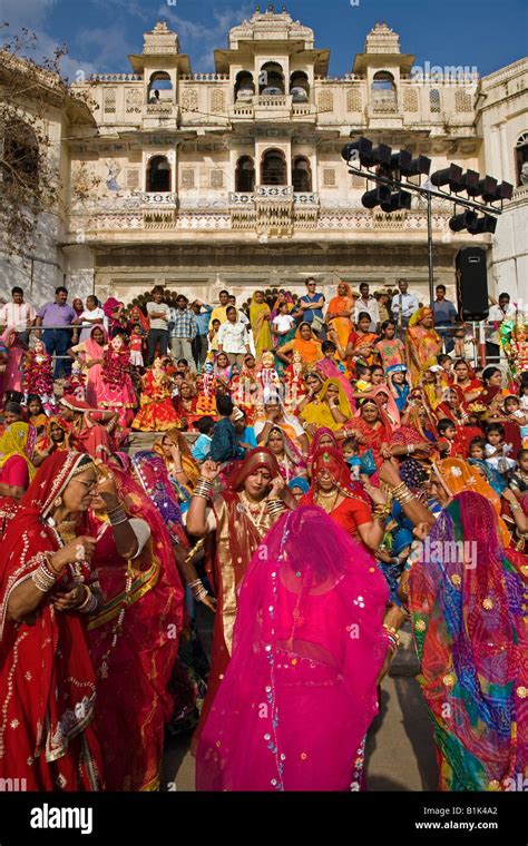 Rajasthani Women At The Gangur Festival Also Known As The Mewar
