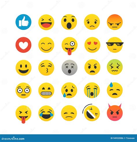 Different Color Emoji Collection Isolated On White Stock Vector