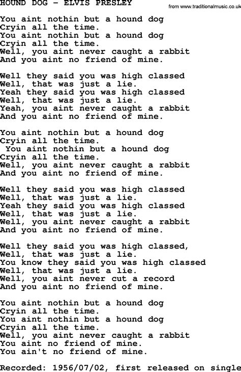 Hound Dog Elvis Presley Txt By Elvis Presley Lyrics And Chords