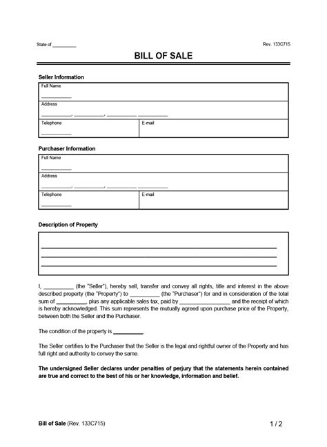 Free Bill Of Sale Form Pdf And Word Legal Templates