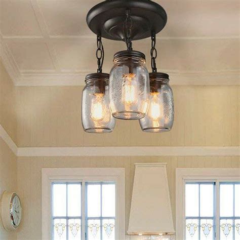 3 Lights Mason Jar Hanging Pendant Lamp Ceiling Rustic Lighting Fixture
