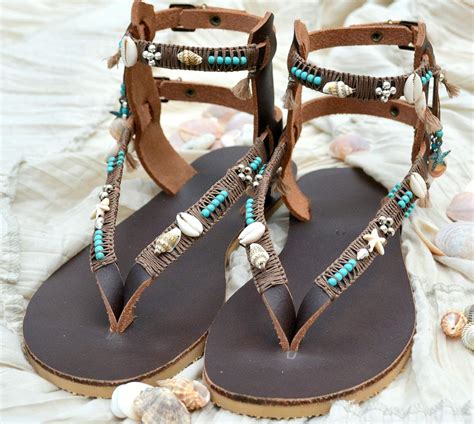 Boho Sandals Leather Gladiator Greek Strappy Sandals For Women Bohemian Tribal