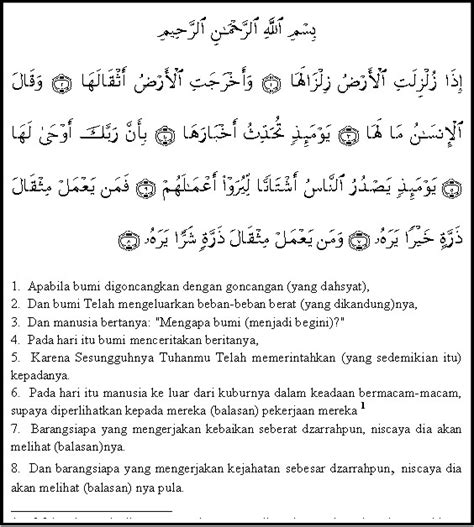 Baca surat al zalzalah lengkap bacaan arab, latin & terjemah indonesia. kandungan surat al zalzalah 1-8 adalah?? - Brainly.co.id