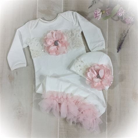 newborn girl take home outfit ivory layette gown cap with etsy