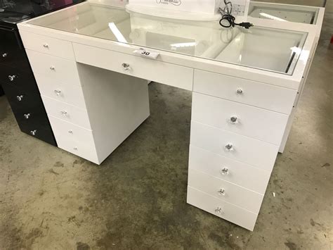 White 13 Drawer Glass Top Vanity 51 Wide X 235 Deep X 33 Tall