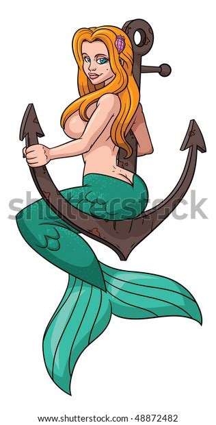 Sexy Cartoon Mermaid Sitting On Rusty Stock Vector Royalty Free 48872482