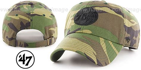 Philadelphia 76ers Black Logo Clean Up Strapback Army Camo Hat