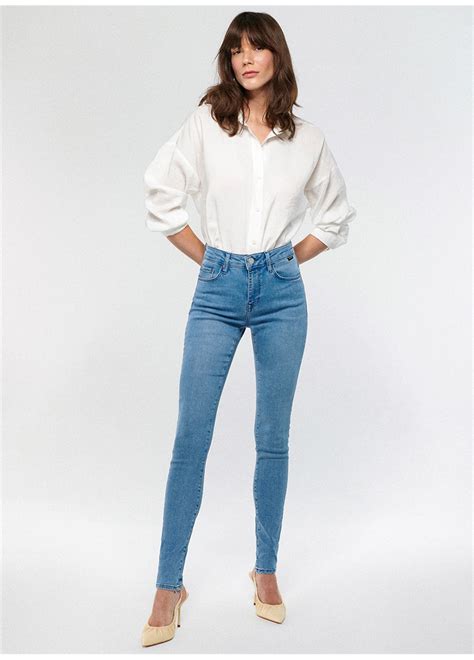 Mavi Yüksek Bel Dar Paça Skinny Fit Koyu Mavi Kadın Denim Pantolon