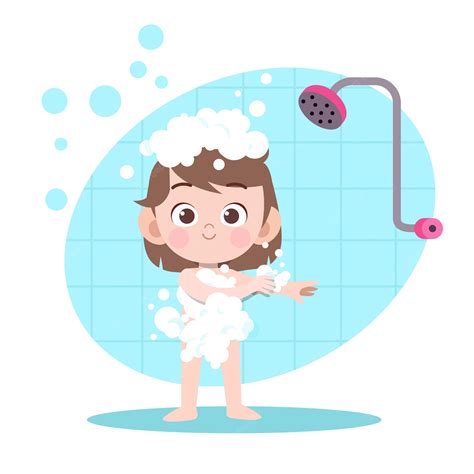 Criança Menina Chuveiro Banho Ilustração Vetor Premium