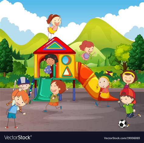 Many Children Playing In Playground Illustration Download A Free