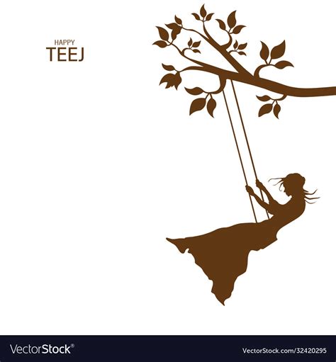 Teej Festival India Woman Swinging On A Tree Vector Image