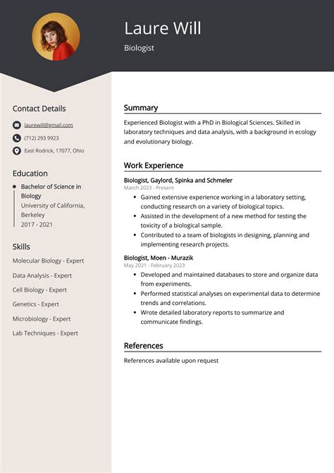 Biologist Resume Example Free Guide