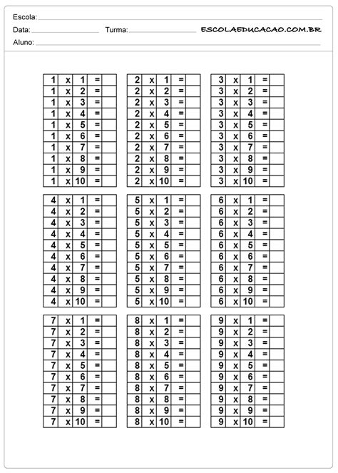 Tabela De Tabuada Completa Para Imprimir Pdmrea Pdmrea