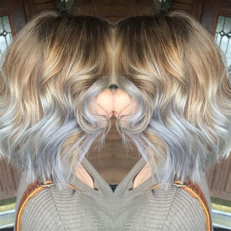 Why we love brown hair with blonde tips. Balayage color melt with silver, gray, platinum tips ...