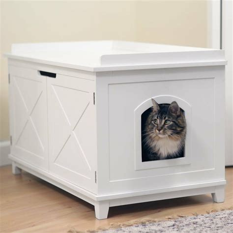 Cat Litter Box Washroom End Table White Hidden Pet Storage