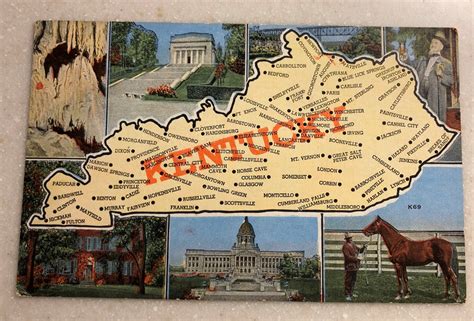 Vintage Postcard Kentucky State Map Ky 1953 Etsy