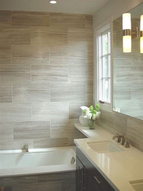 Shower Tiles But With A Stripe Of Different Color Tiles To Break Up The