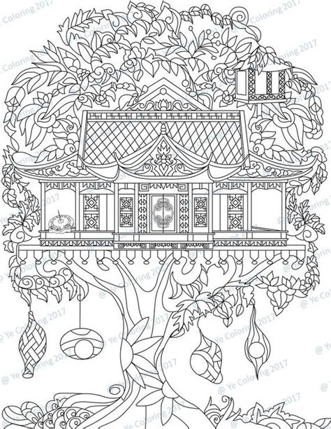 Printable tree house coloring pages. Tree House Coloring Page Printable File | Etsy