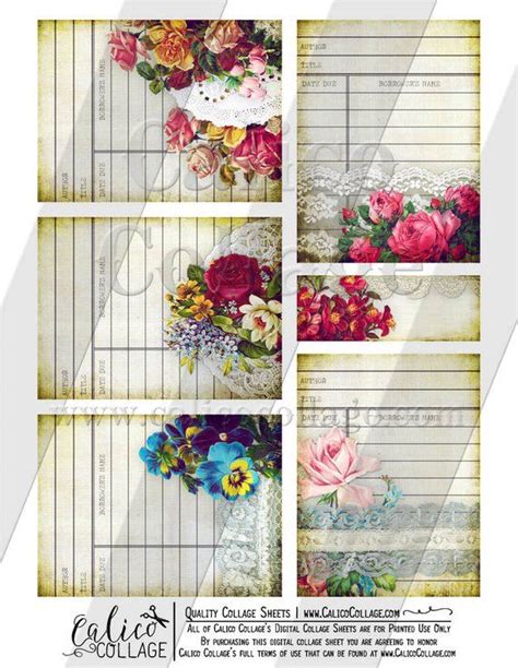 Flowers And Lace Junk Journal Library Cards Vintage