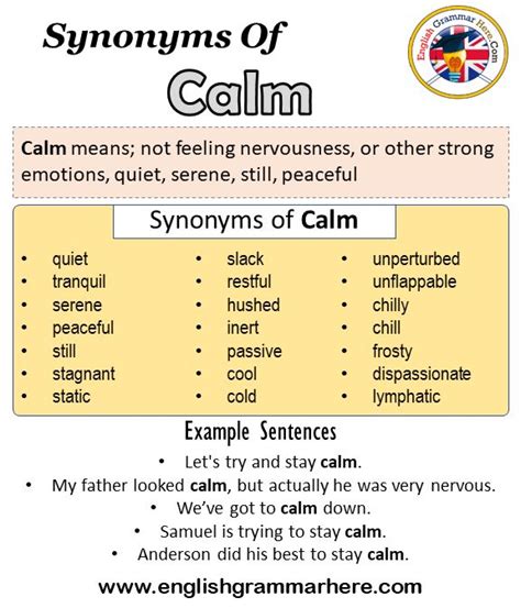 Synonyms Of Calm, Calm Synonyms Words List, Meaning and Example ...