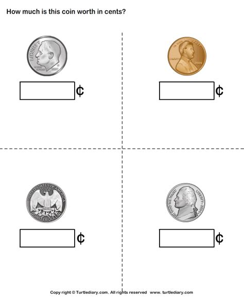 Identify Name and Worth of Coins Worksheet - Turtle Diary