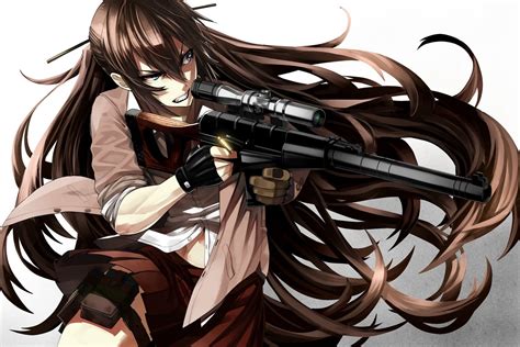 White Background Young Adult Sniper Sport Long Hair Anime Front