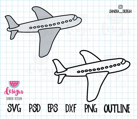 Doodle Airplane Svg Png Psd Outline Personal And Etsy