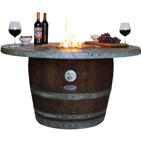 Reserve 60 Inch Wine Barrel Fire Pit Table By Vin De Flame Dining Height Wood Stave Top