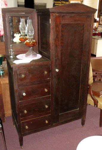Antique 1900s Pine Wardrobe Gentlemans Dresser Mirror Victoriana