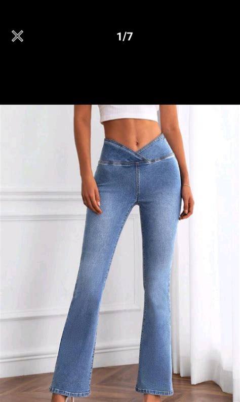 overlap waist flare jeans denim women s fashion bottoms jeans and leggings on carousell