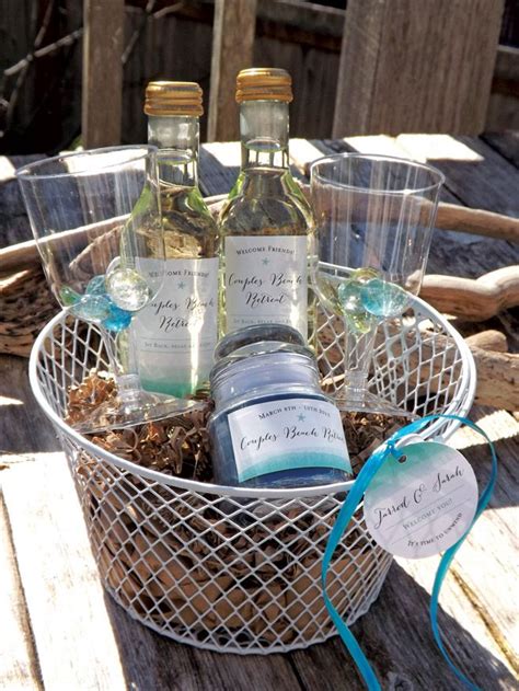 Supplied in a beach themed gift box. Couples Beach Retreat Welcome Baskets | Beach gift basket ...