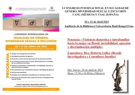 I Congreso Internacional En Igualdad De GÉnero Diversidad Sexual E InclusiÓn Promovido Por La