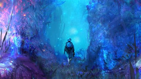 Download Wallpaper 1920x1080 Forest Man Art Neon Full Hd Hdtv Fhd 1080p Hd Background