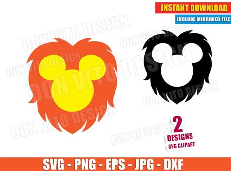 Mickey Mouse The Lion King Head Svg Dxf Png Disney Simba Mufasa