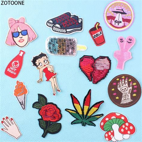 Zotoone 15pcs Cute Patch For Clothing Stripes Sequin Embroidered