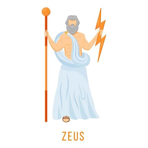 Zeus Flat Vector Illustration Ancient Greek Deity God Of Sky Thunder