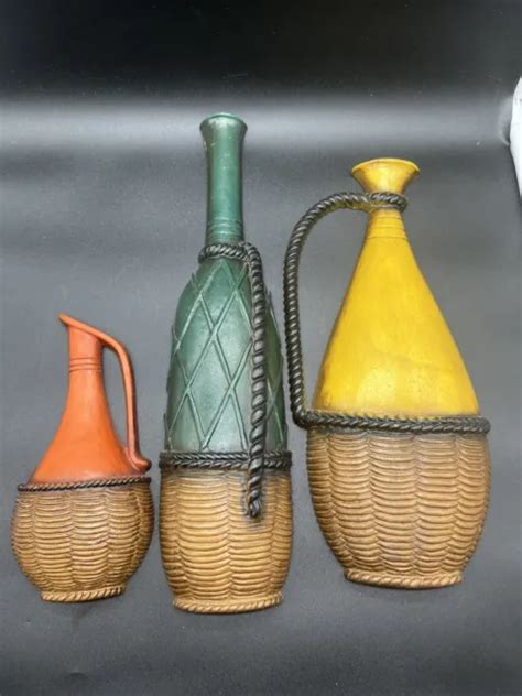 vintage sexton cast metal wall hanging set of 3 wine bottles jugs mcm art decor 24 99 picclick