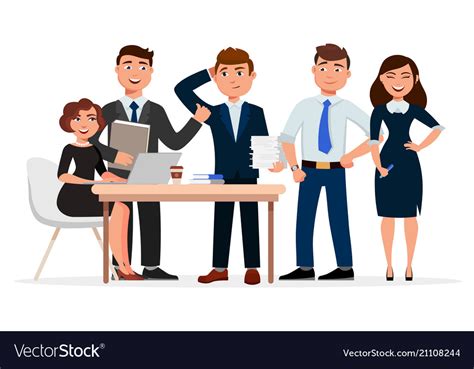 Set Cheerful Business People Cartoon Characters Vector Image