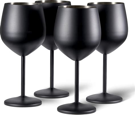 Oak And Steel 4 Black Wine Glass T Set Stainless Steel Shatterproof Party Glasses 540ml
