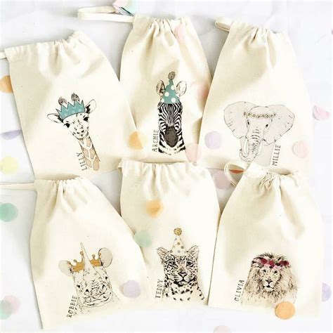 Personalised Cotton Jungle Party Bags By Pear Derbyshire