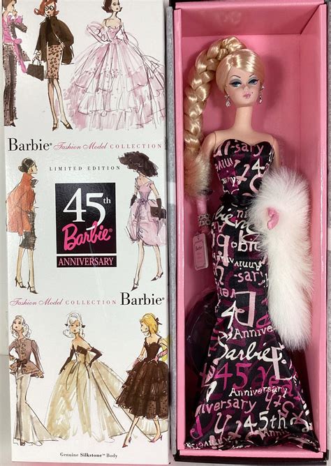 Lot A Bfmc 45th Barbie Anniversary Barbie With A Silkstone Barbie Wearing A Strapless Black