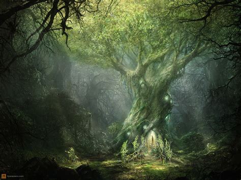 Lord Of The Rings Concept Art 2d Fantasy Light Forest Wizard Tree Glow Magical Lord Of The Rings