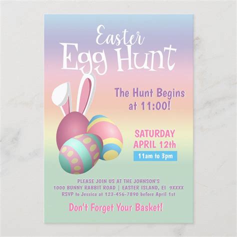 Colorful Pastel Bunny Ears Easter Egg Hunt Party Invitation Zazzle