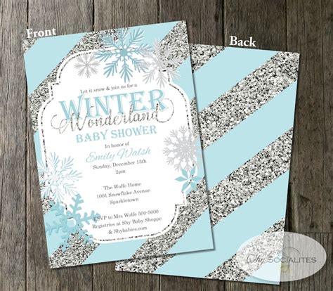 Winter Wonderland Baby Shower Invitation Snowflakes Blue And Etsy