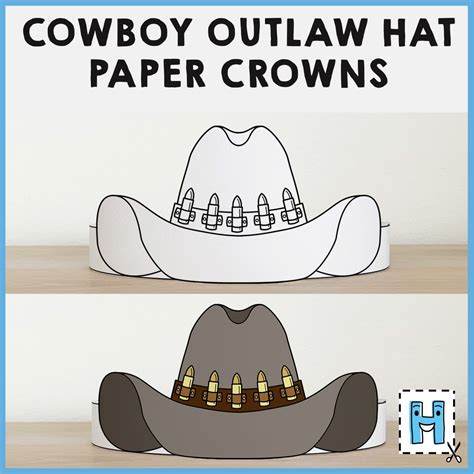 Cowboy Outlaw Hat Paper Crown Printable Wild West Coloring Craft